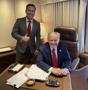 Donald Trump and Michael Waltz onboard Air Force One, 28 May 2020. Source: Rep. Michael Waltz on Twitter. (Public Domain)