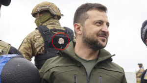 What is wrong with this picture of a “Democratically Elected” Jewish-Ukrainian President whose military bodyguards have displayed the German Nazi SS Totenkopf (Dead Head) decals on their flak vests? History shows that you can’t negotiate with Nazis and their collaborators. Source: Office of the President of Ukraine.